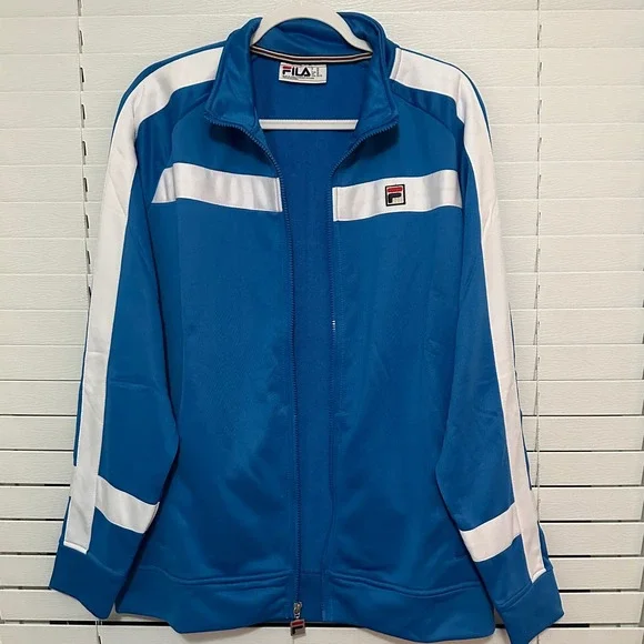Fila Mens Track Jacket Blue White Stripe Full Zip Mock Neck XL New With Tags - Picture 4 of 5